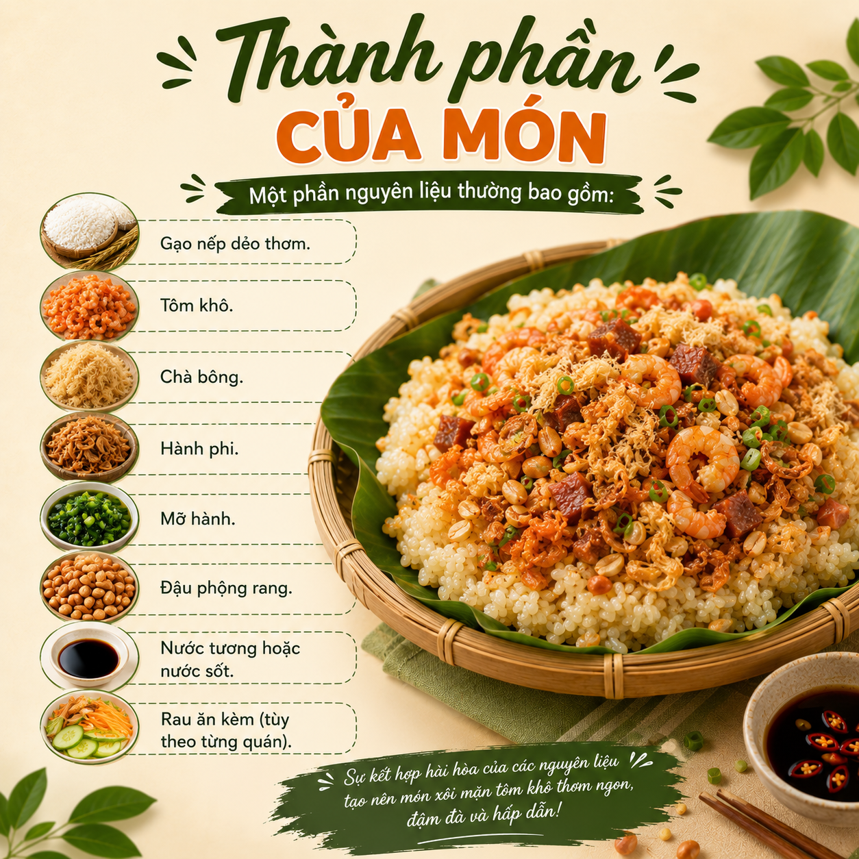 thành phần của món xôi mặn tôm khô
